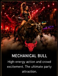 Mechanical bull under nightclub lights